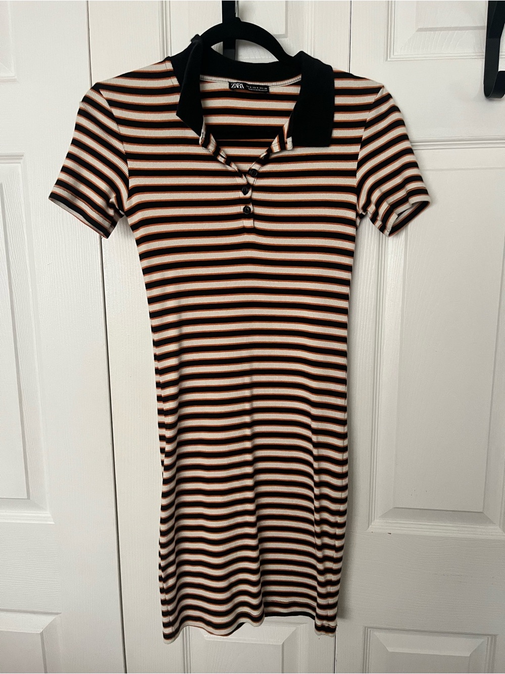 Zara Black & Orange Striped Polo Mini Dress